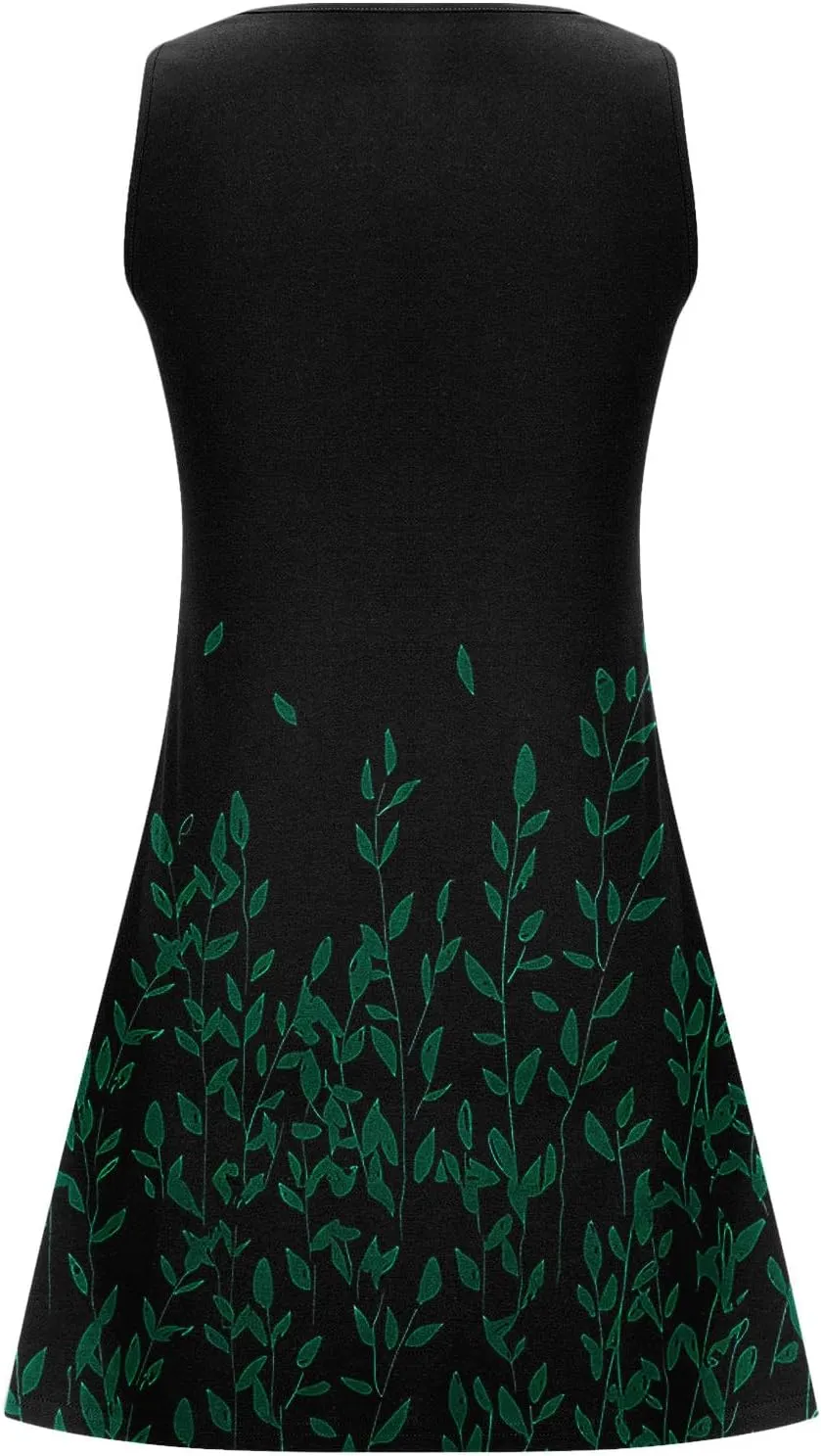 2025 Women Summer V Neck Sleeveless Dress Casual Button Down Boho Floral Beach Mini Dresses Vacation A-Line Dresses