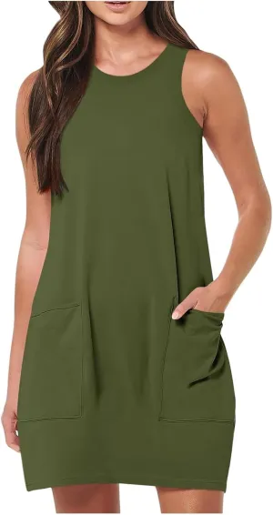2025 Women's Beach Sundress Sleeveless Petite Loose Fit Tank Mini Dresses Casual Vacation Summer Beachwear
