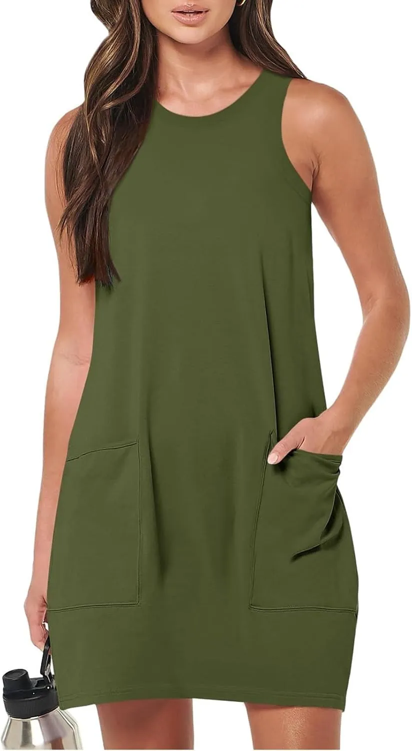 2025 Women's Beach Sundress Sleeveless Petite Loose Fit Tank Mini Dresses Casual Vacation Summer Beachwear