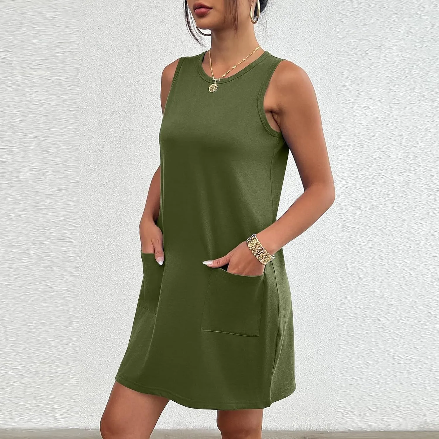 2025 Women's Beach Sundress Sleeveless Petite Loose Fit Tank Mini Dresses Casual Vacation Summer Beachwear