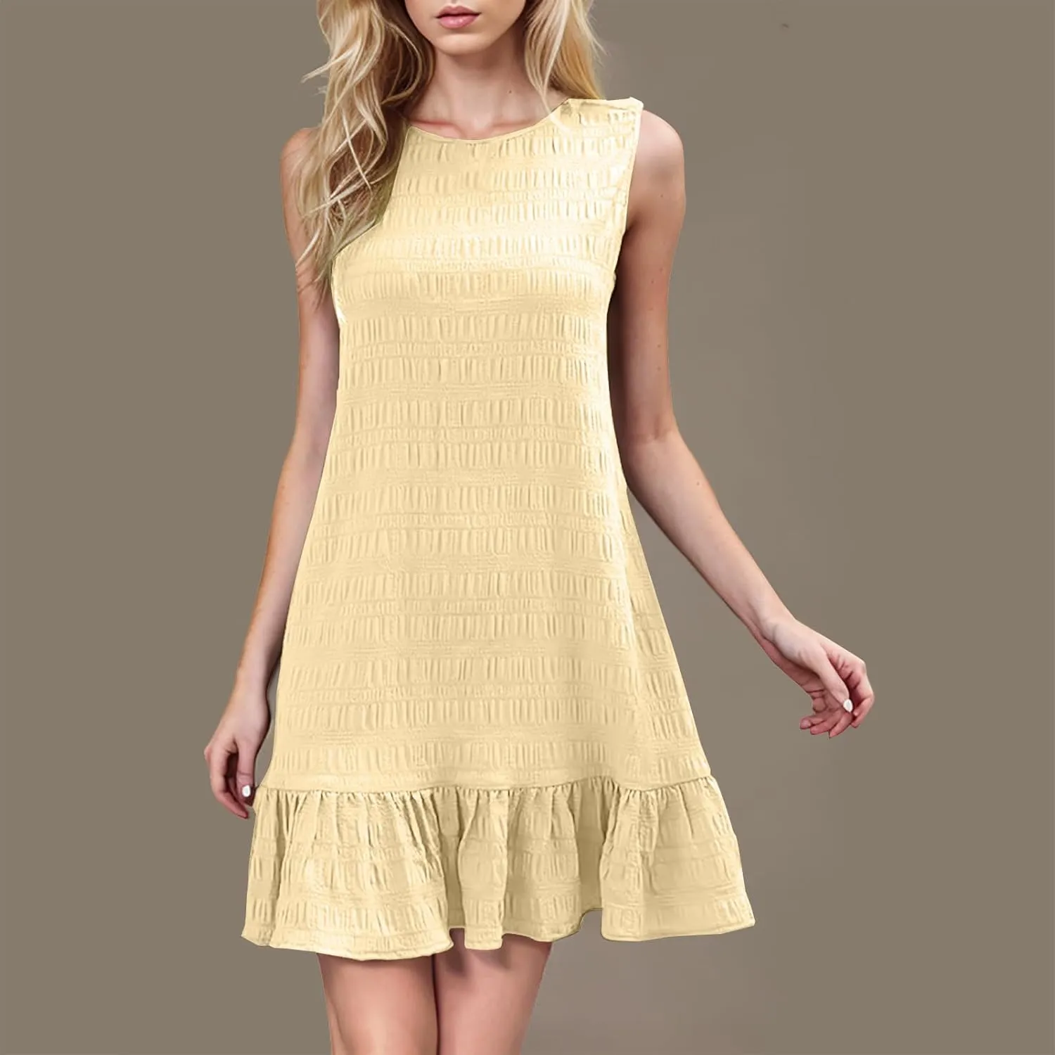 2025 Women's Ruched Puff Sleeveless Dress Spring Bodycon Mini Dress Summer Ruffle Fitted Cocktail Party Dresses