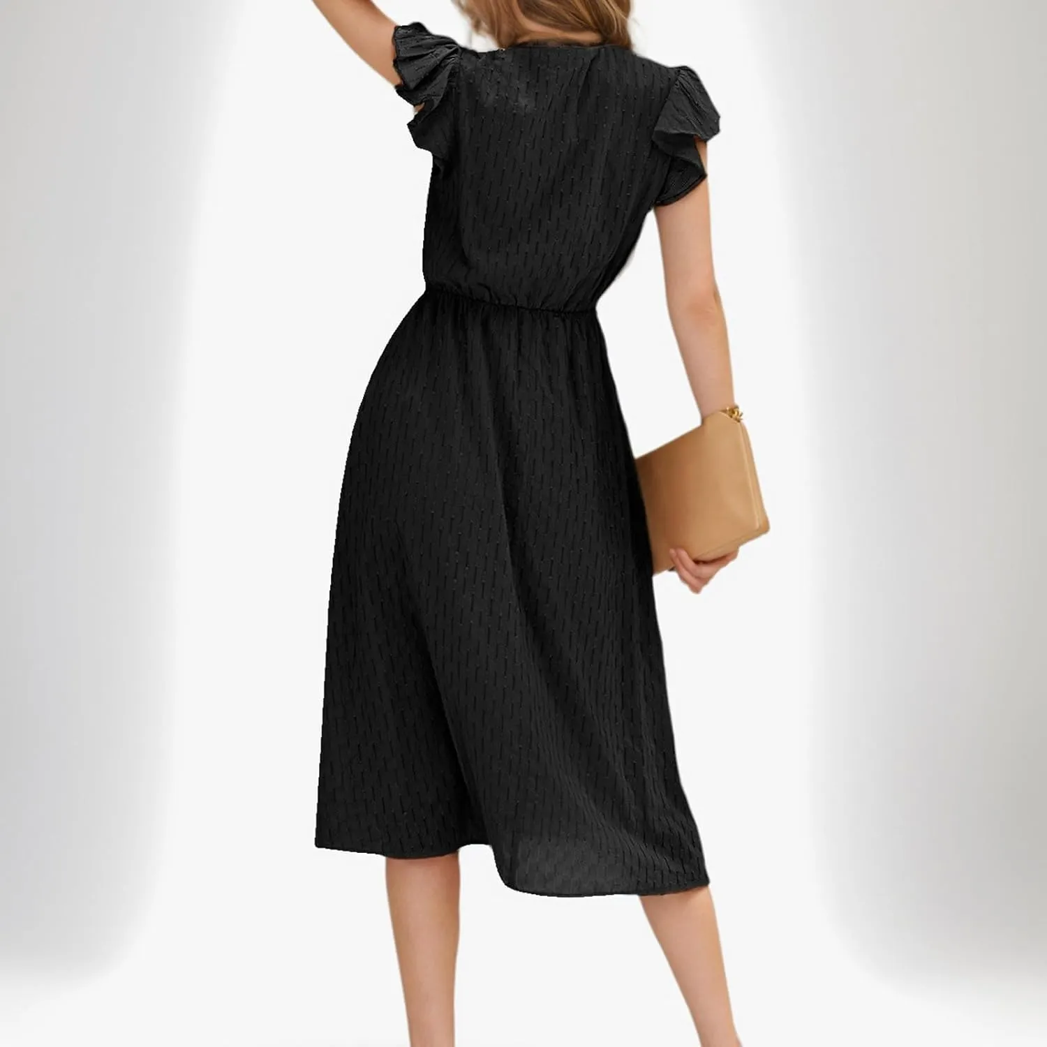 2025 Women's Summer Midi Dress Ruffle Cap Sleeve V-Neck Casual A Line Dress Beach Party Vacation Lace Sun Dresses