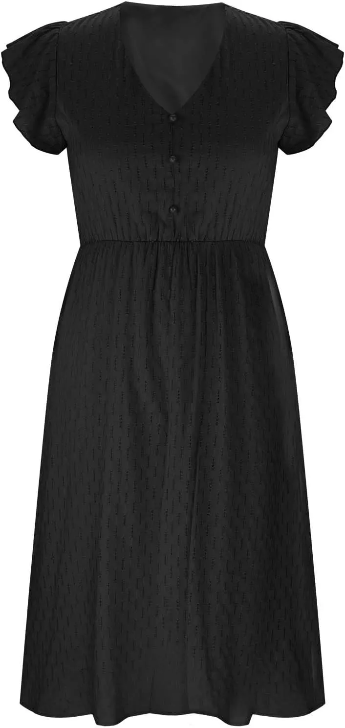 2025 Women's Summer Midi Dress Ruffle Cap Sleeve V-Neck Casual A Line Dress Beach Party Vacation Lace Sun Dresses