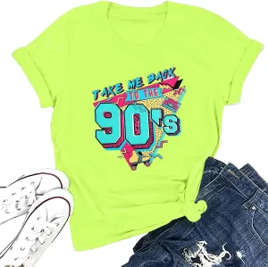 90s Outfit for Women Take Me Back to The 90's Shirt Vintage Neon Crew Neck Tops Tee for Birthday Party Gift