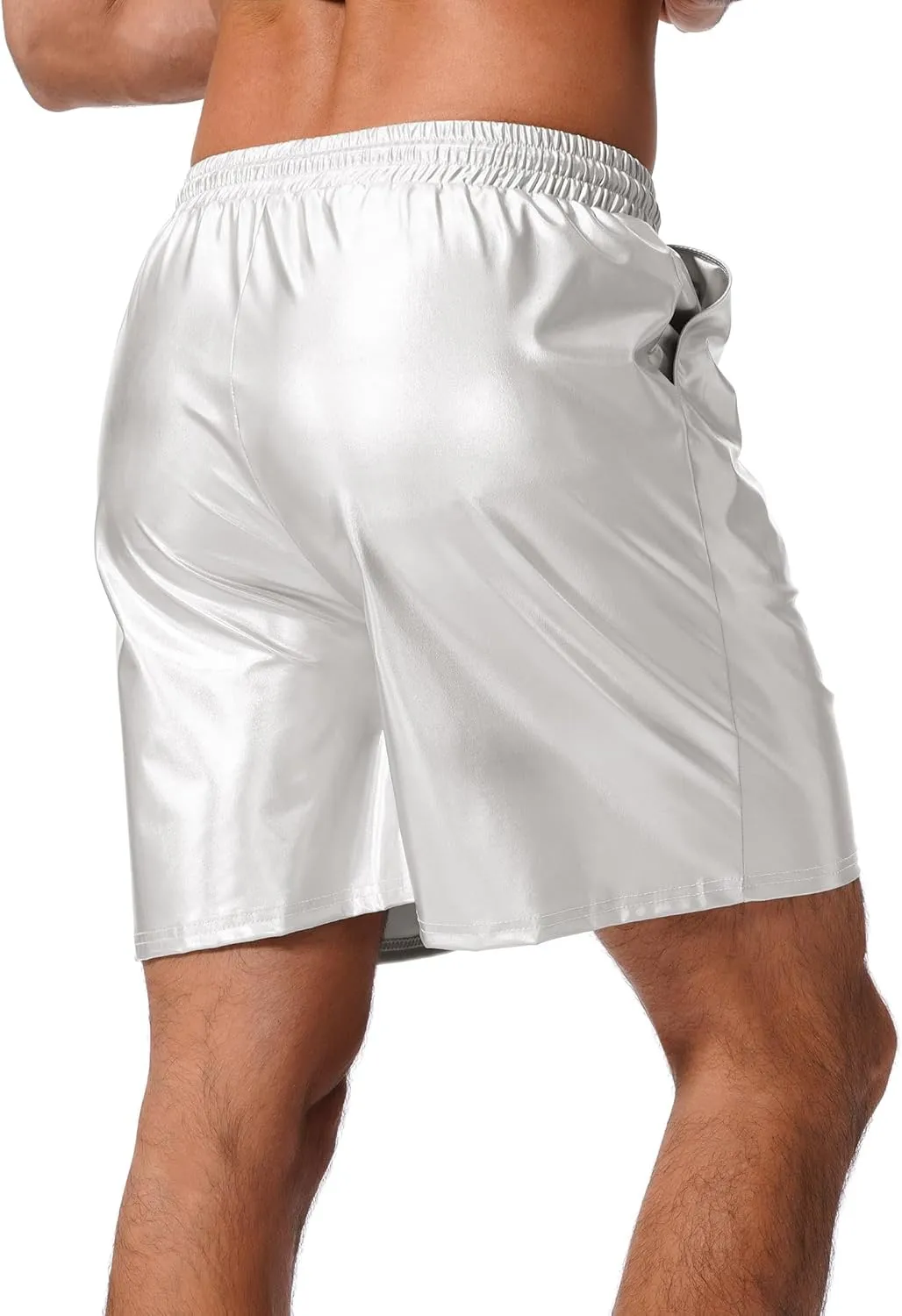 ABAFIP Men's Shiny Metallic Shorts Drawstring Sparkly Dance Hot Pants Disco Rave Party Outfit with Pockets