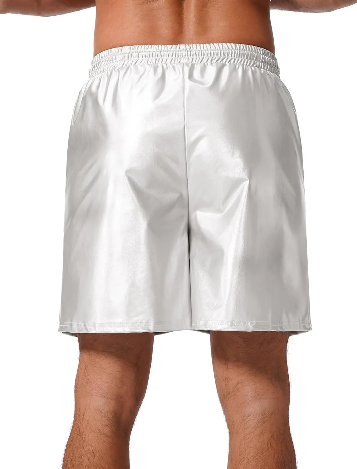 ABAFIP Men's Shiny Metallic Shorts Drawstring Sparkly Dance Hot Pants Disco Rave Party Outfit with Pockets