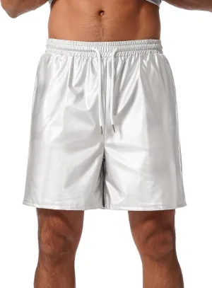 ABAFIP Men's Shiny Metallic Shorts Drawstring Sparkly Dance Hot Pants Disco Rave Party Outfit with Pockets