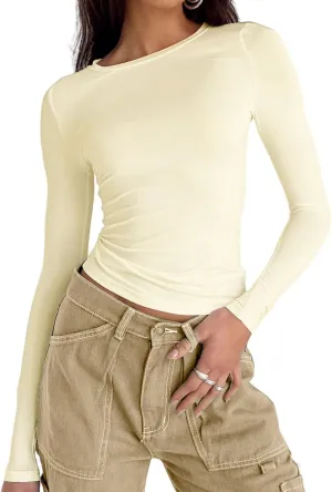 Abardsion Women's Casual Basic Going Out Crop Tops Slim Fit Short Sleeve Crew Neck Tight T Shirts 2025