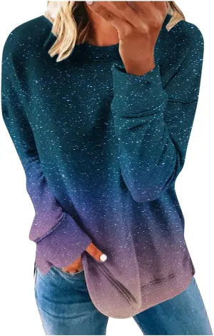 Akklian Women's Long Sleeve Crewneck Sweatshirts No Hood Loose Fit Oversized Ombre Tops Fall Lounge Trendy Pullover Sweaters
