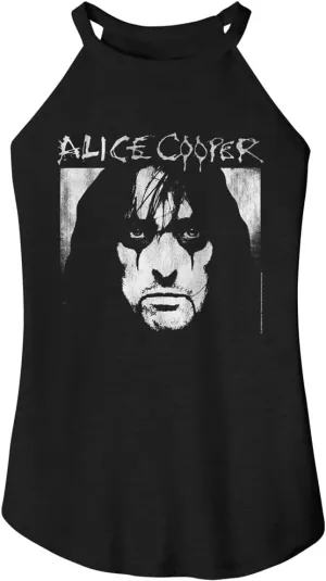 Alice Cooper T Shirt Face & Logo Ladies Sleeveless Rocker Tank Top Graphic Tee Womens Summer Tops