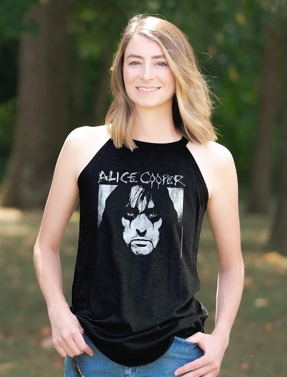 Alice Cooper T Shirt Face & Logo Ladies Sleeveless Rocker Tank Top Graphic Tee Womens Summer Tops