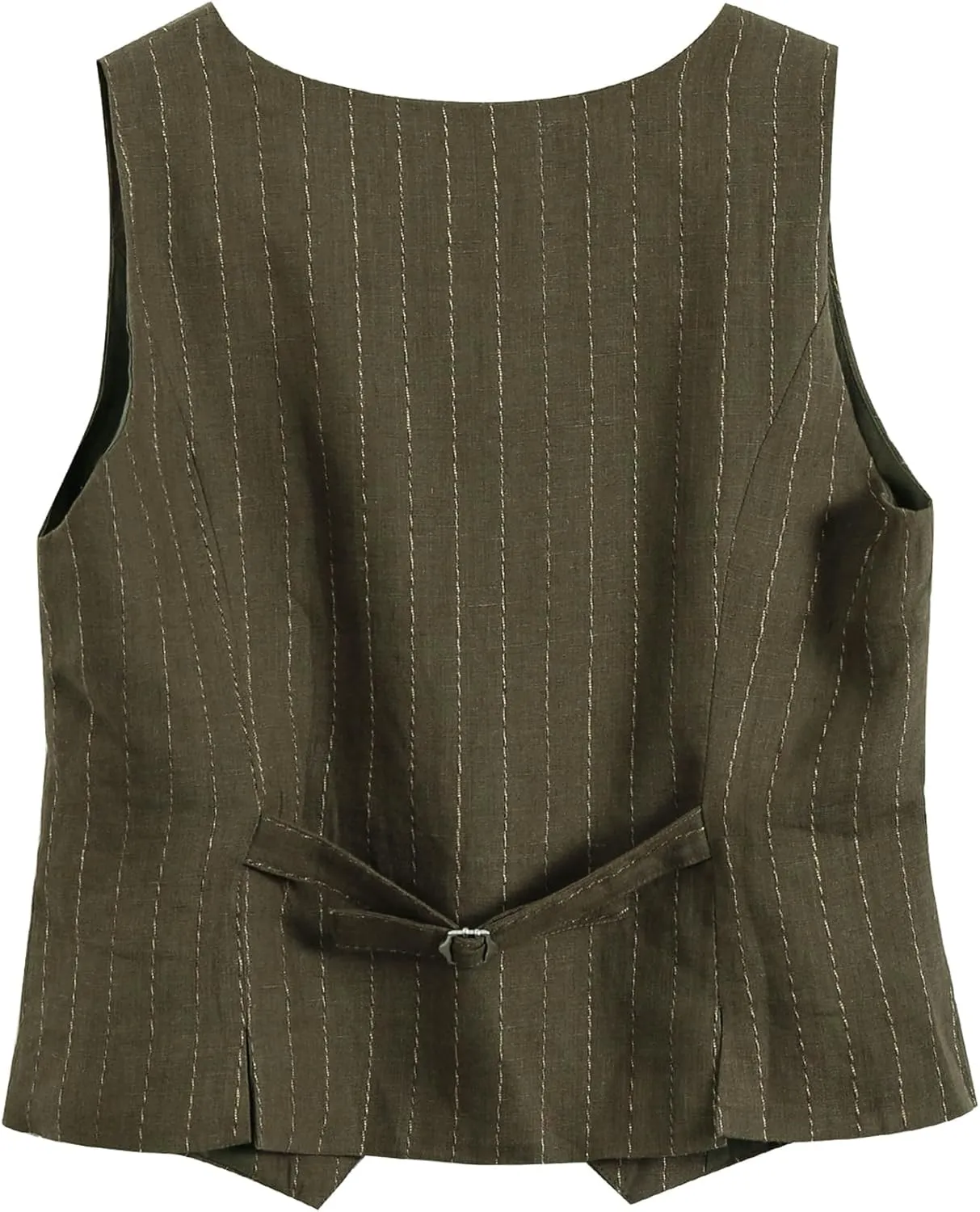 Amazhiyu Womens Pure Linen Sleeveless Button Down Crop Top V Neck Waistcoat Vest