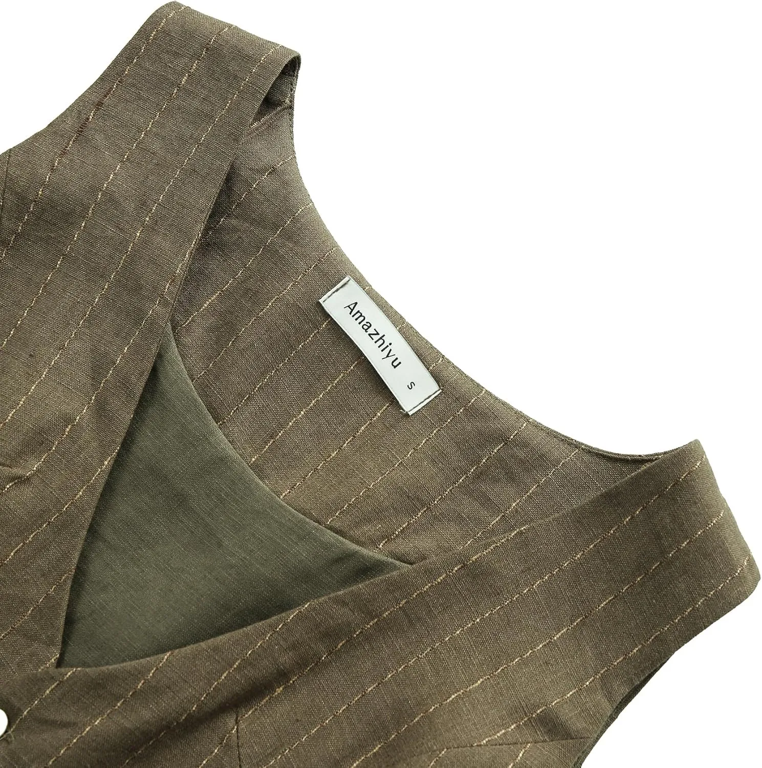 Amazhiyu Womens Pure Linen Sleeveless Button Down Crop Top V Neck Waistcoat Vest