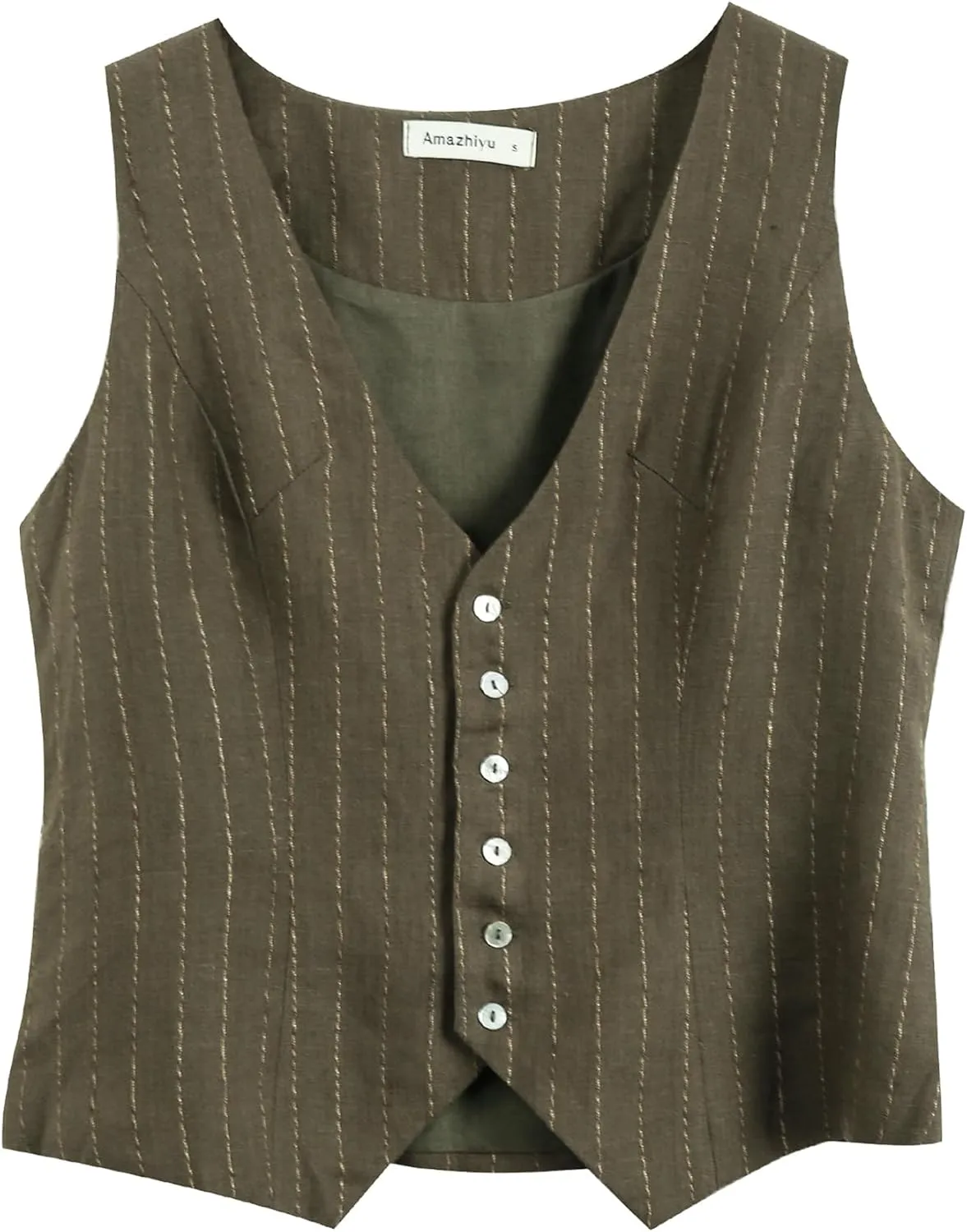 Amazhiyu Womens Pure Linen Sleeveless Button Down Crop Top V Neck Waistcoat Vest