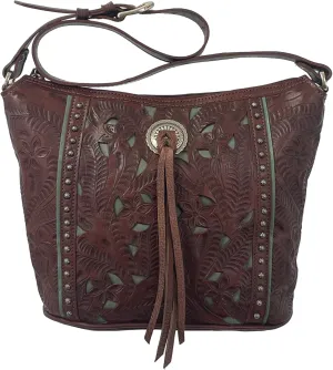 American West Hill Country Zip Top Bucket Tote - Genuine Leather Handbag for Women