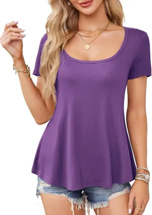 Amoretu Womens Scoop Neck Tshirt Short Sleeve Shirts Swing Tunic Tops Loose Fit