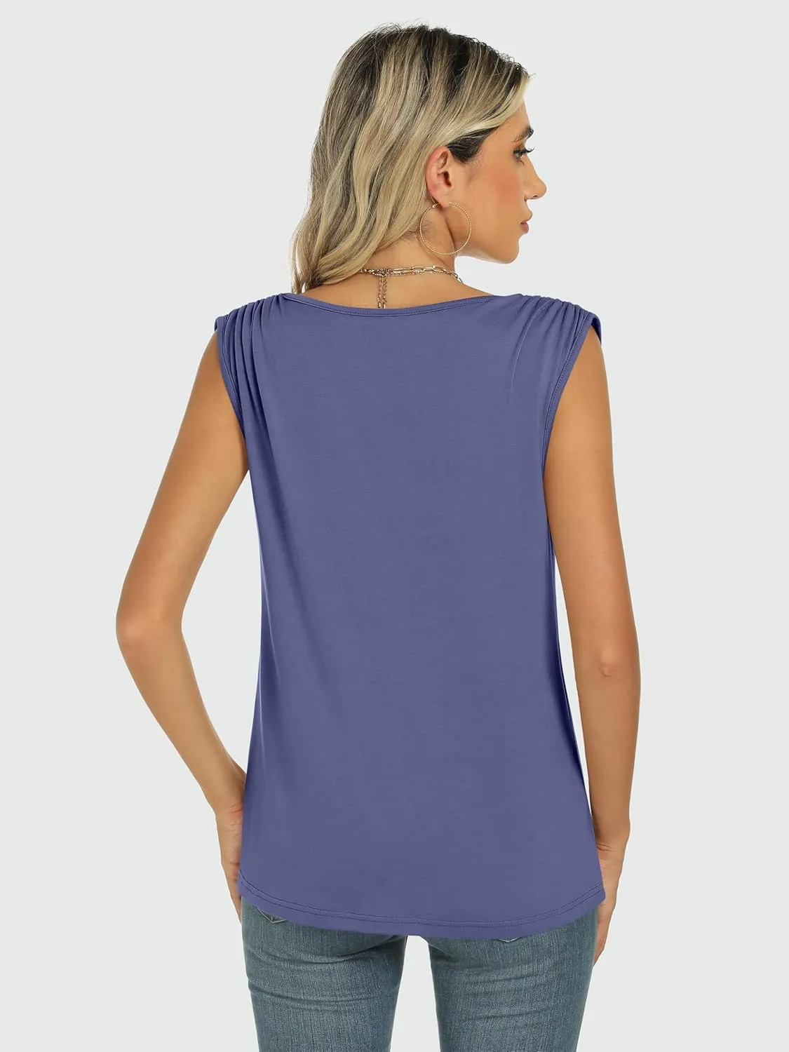 ANRABESS Womens Tank Top Crew Neck Ruched Sleeveless Basic Tanks Casual Summer Tops