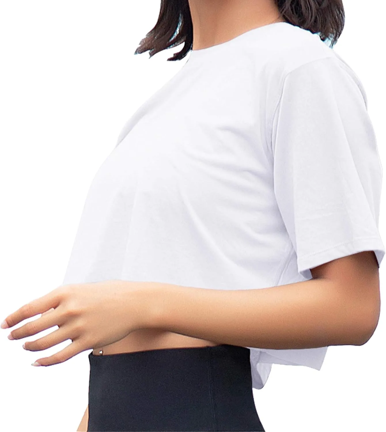 Artfish Women Short Sleeve Crewneck Comfy Loose Crop Top Teen T-Shirt Workout
