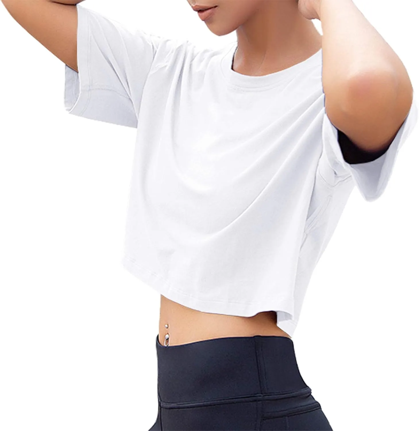 Artfish Women Short Sleeve Crewneck Comfy Loose Crop Top Teen T-Shirt Workout