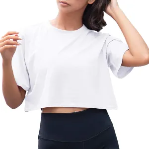 Artfish Women Short Sleeve Crewneck Comfy Loose Crop Top Teen T-Shirt Workout