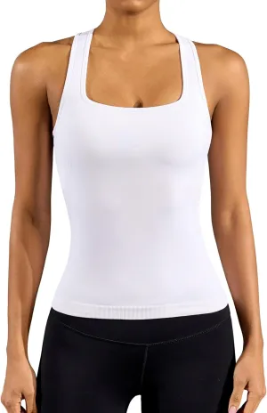 ATTRACO Womens Tank Tops Square Neck Fitted Sleeveless Shirts Seamless Ribbed Basic Top