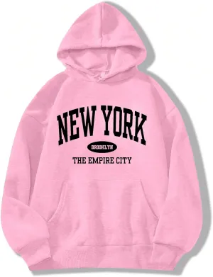 Avanova Women New York Graphic Hoodie Oversized Drawstring Long Sleeve Sweatshirt with Kangaroo Pocket