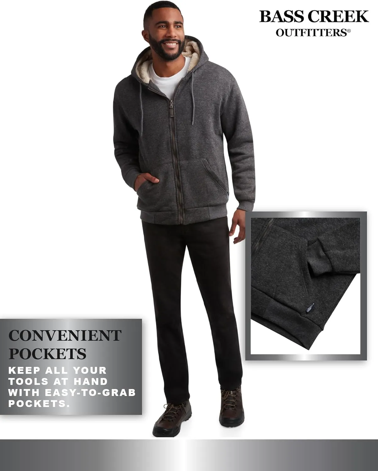 Bass Creek Outfitters Men's High Visibility Sweatshirt - Heavyweight Sherpa Lined Water Resistant Workwear Hoodie (M-XXL)