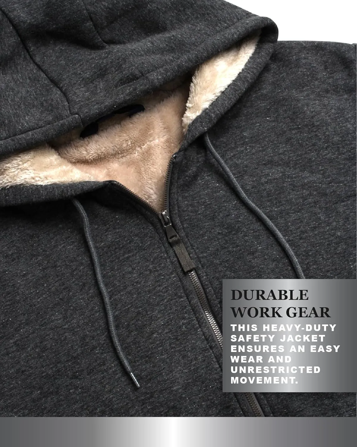 Bass Creek Outfitters Men's High Visibility Sweatshirt - Heavyweight Sherpa Lined Water Resistant Workwear Hoodie (M-XXL)