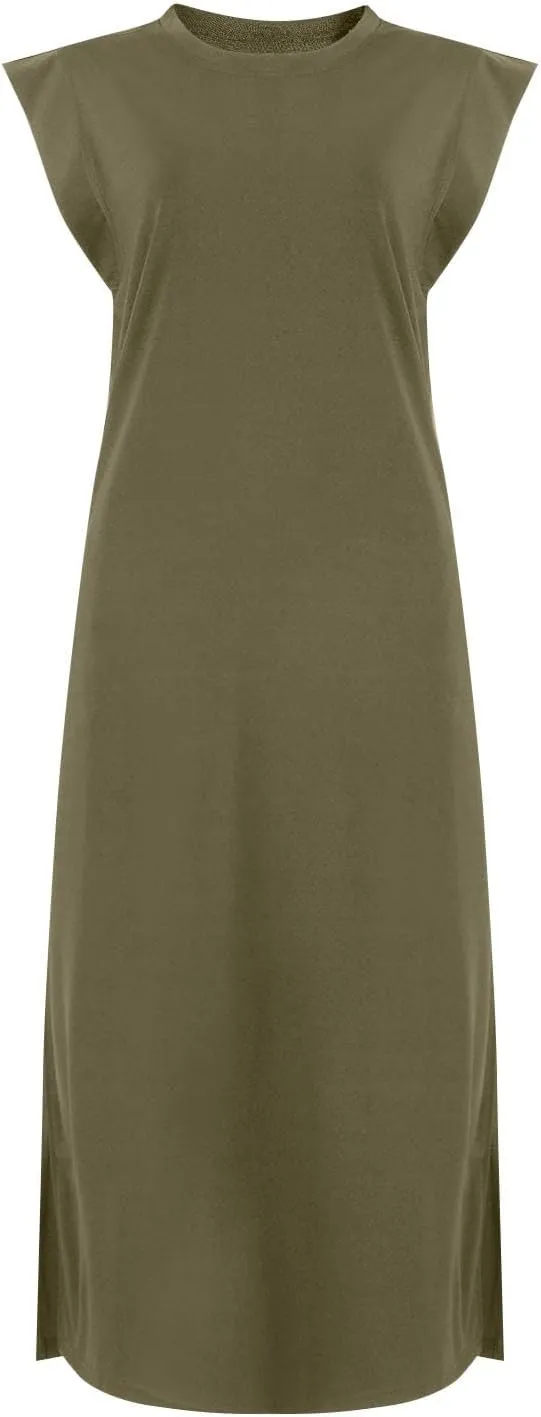 BAXLIMEK Maxi Dresses for Women,2025 Spring Summer Casual Loose Crewneck Cap Sleeve Sundress,Trendy Slit Flowy Beach Dress