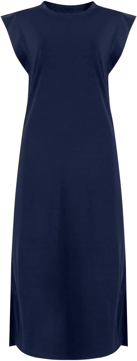 BAXLIMEK Maxi Dresses for Women,2025 Spring Summer Casual Loose Crewneck Cap Sleeve Sundress,Trendy Slit Flowy Beach Dress