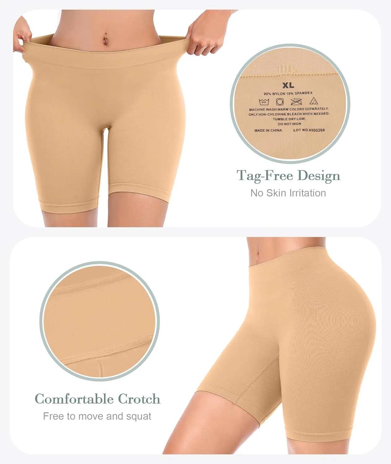 BESTENA 4 Pack Slip Shorts for Under Dress Seamless Smooth Boyshorts Panties Boxer Briefs for Women