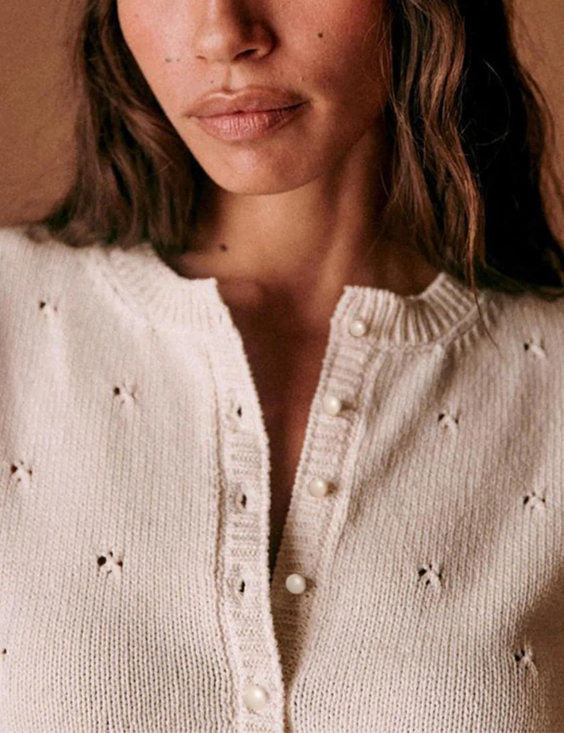 Bianstore Women's Casual Short Sleeve Crewneck Button Down Cardigan Sweater Crochet Knit Top