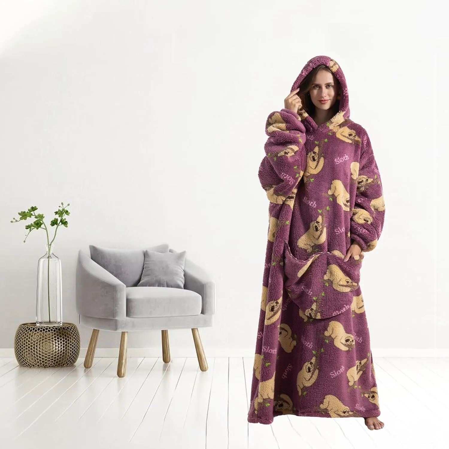 Blanket Hoodie, Long Hooded Blanket Sweatshirt as Birthday Gifts for Women Men, Long Wearable Blanket for Men Women
