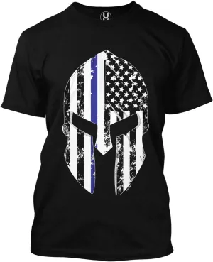 Blue Line American Flag Spartan Head - USA Men's T-Shirt