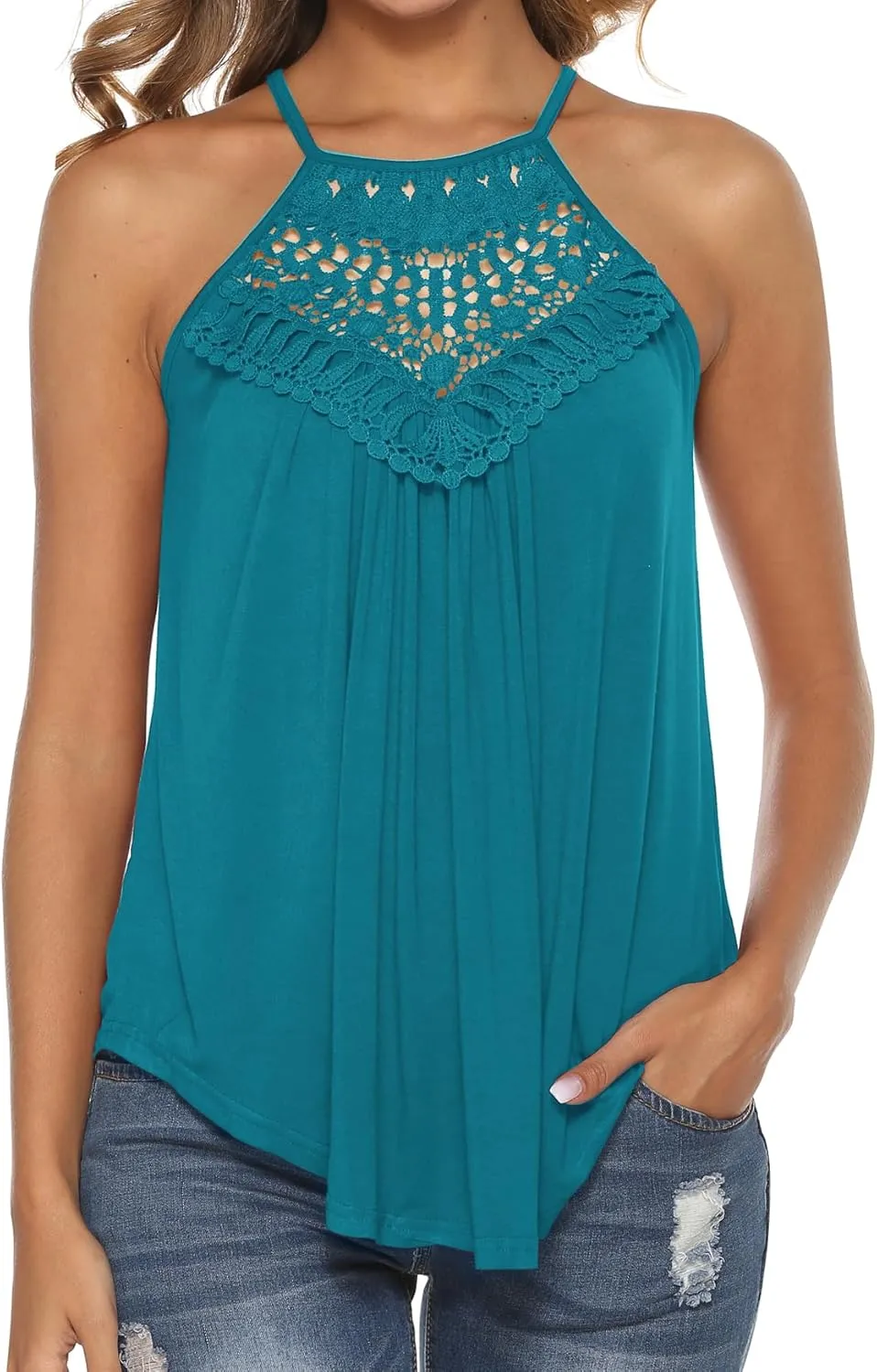 Bluetime Halter Tops for Women Sexy Sleeveless Lace Crochet Dressy Flowy Tank Top Cute Summer Shirts