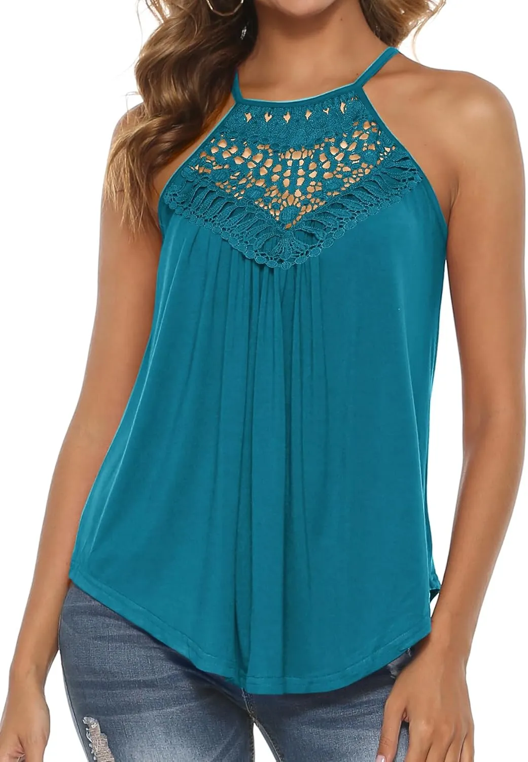 Bluetime Halter Tops for Women Sexy Sleeveless Lace Crochet Dressy Flowy Tank Top Cute Summer Shirts
