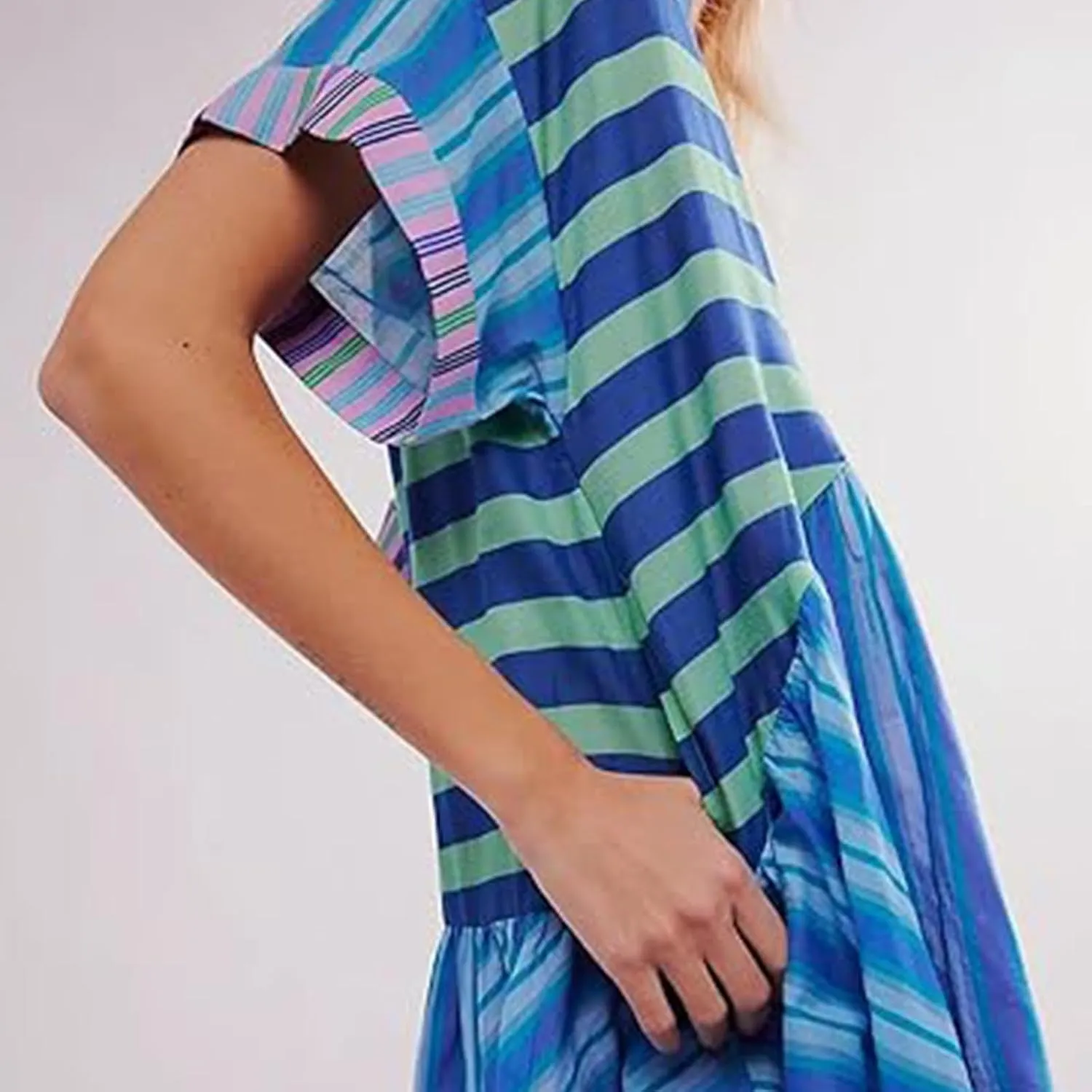Boho Dresses for Women 2024 V Neck Floral Print Short Sleeve Mini Dress Babydoll Sundress Summer Beach Flowy Dress