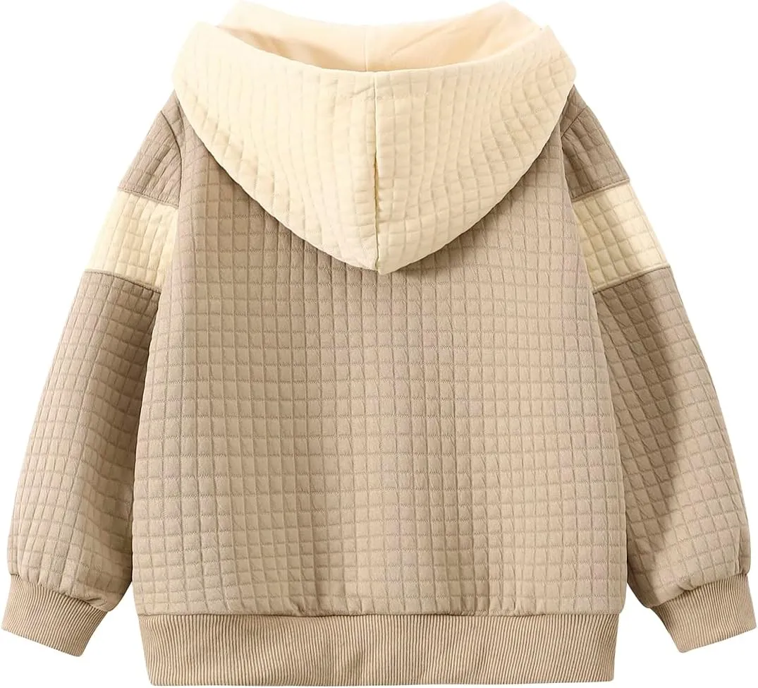 Boys Hooded Sweatshirts Waffle Knit Colorblock Pullover Hoodies Casual Sweatshirt 4-12 Years