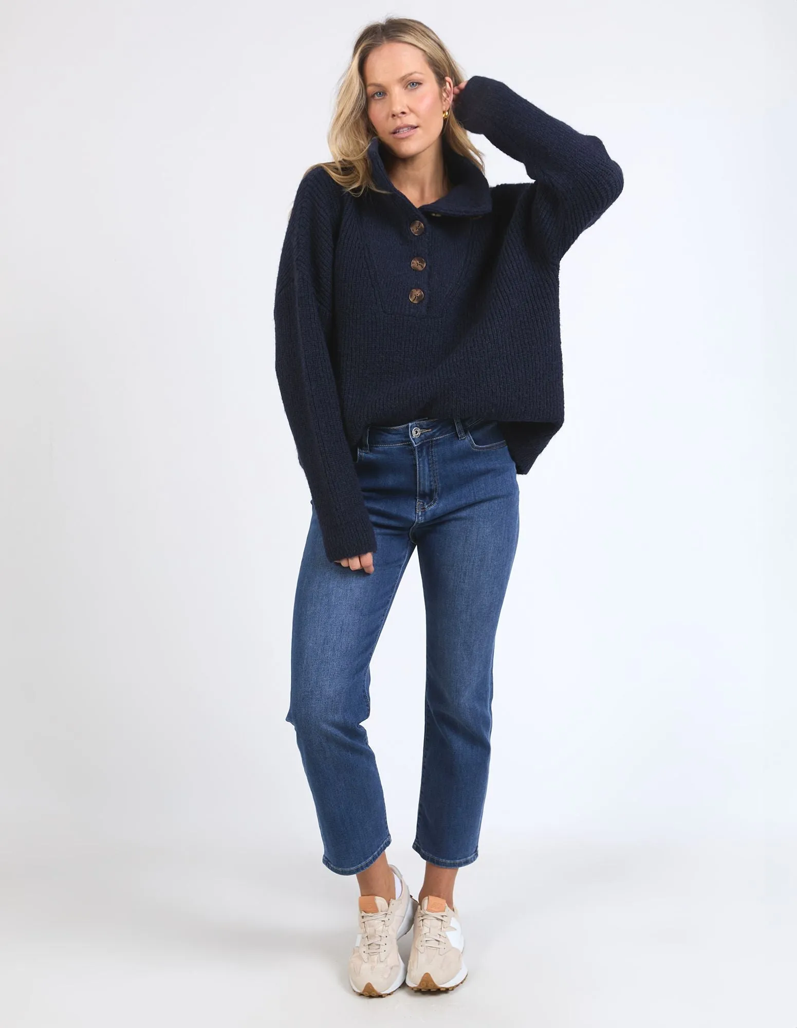 Bron Button Knit - Dark Sapphire
