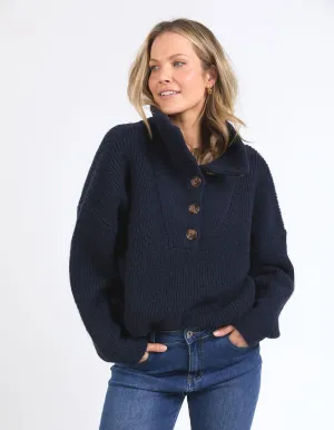 Bron Button Knit - Dark Sapphire