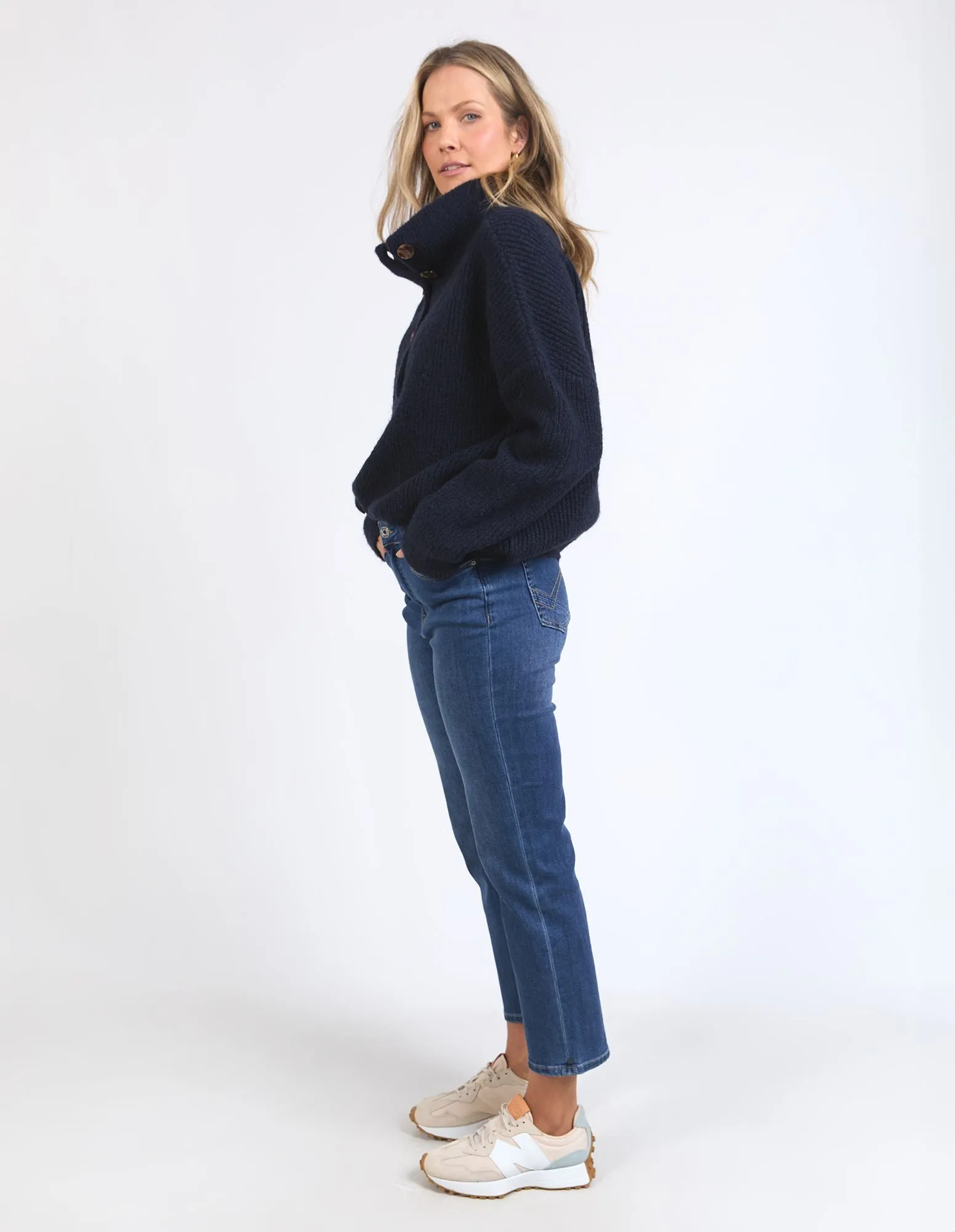 Bron Button Knit - Dark Sapphire