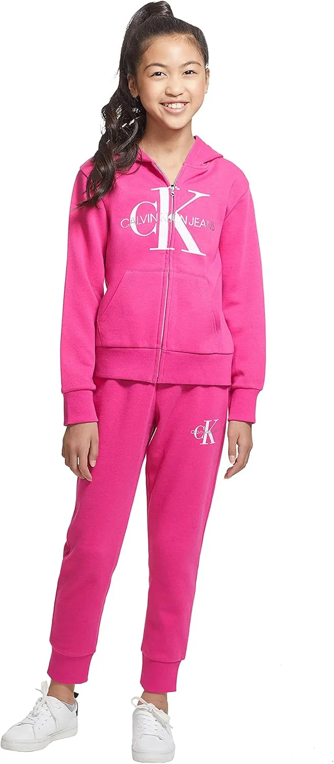Calvin Klein Girls' Full-Zip Fleece Hoodie Sweatshirt with Front Pockets