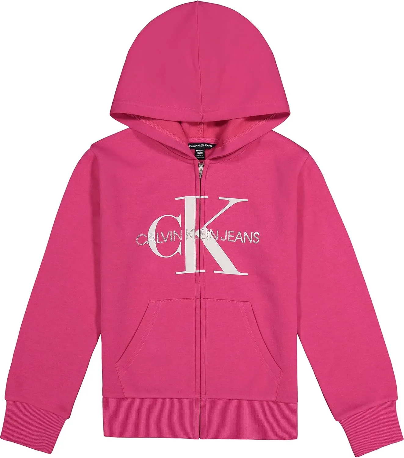 Calvin Klein Girls' Full-Zip Fleece Hoodie Sweatshirt with Front Pockets