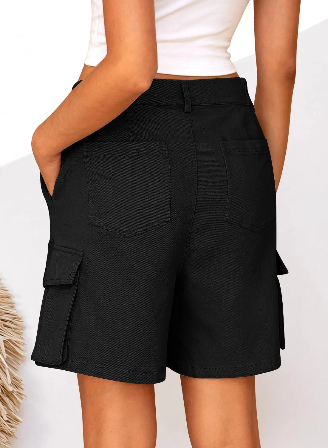 Cargo Shorts Women Bermuda Knee Length Long Hiking Shorts with Pockets Elastic Waist for Summer Casual Trendy Outfits