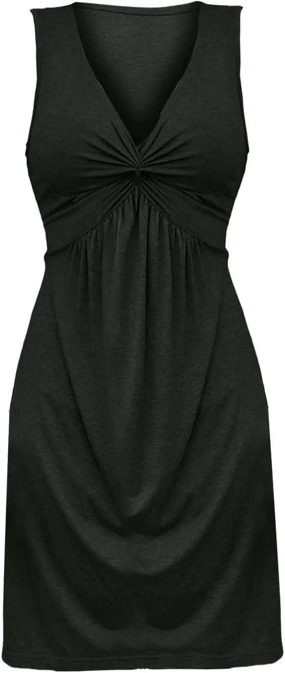 Casual Summer Dresses for Women 2025,Women's Cotton Line Twist Front V Neck Tank A Line Dress Ruffle Elegant Beach Dress