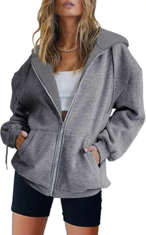 Ceboyel Full Zip Up Hoodies For Women Oversized Sweatshirts Tops Long Sleeve Fall Jackets Y2K Preppy Teen Girl Clothes 2023
