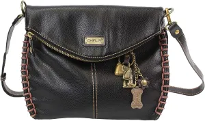Chala Charming Crossbody Bag Shoulder Handbag With Flap Top and Zipper Black - Dog