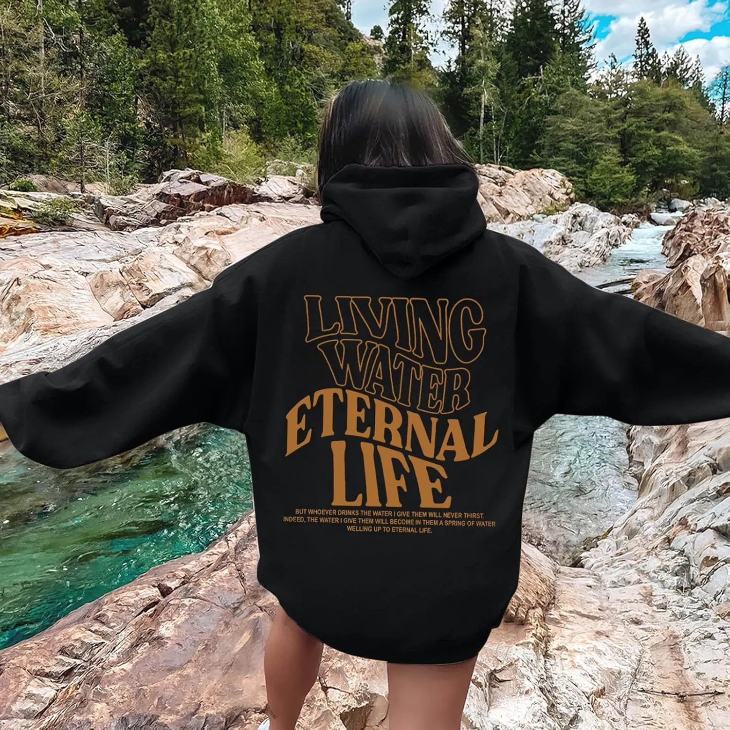Christian Sweatshirts For Women Living Water Eternal Life Hoodies Long Sleeve Oversized Hoodies Jesus Sweatshirts