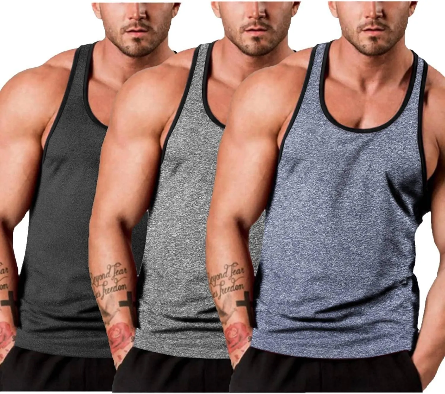 COOFANDY Men's 3 Pack Gym Tank Tops Y-Back Workout Muscle Tee Sleeveless Fitness Bodybuilding T Shirts