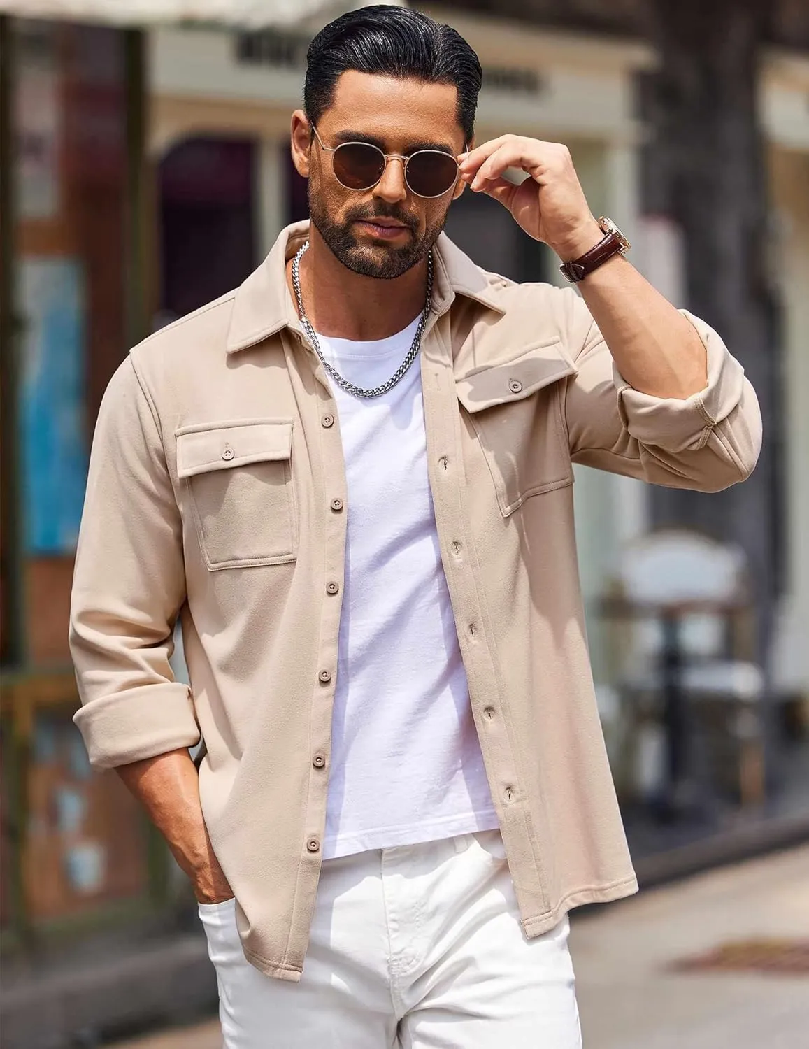 COOFANDY Men's Shirt Jacket Long Sleeve Overshirt Casual Button Down Shacket Thermal Shirts with Pockets